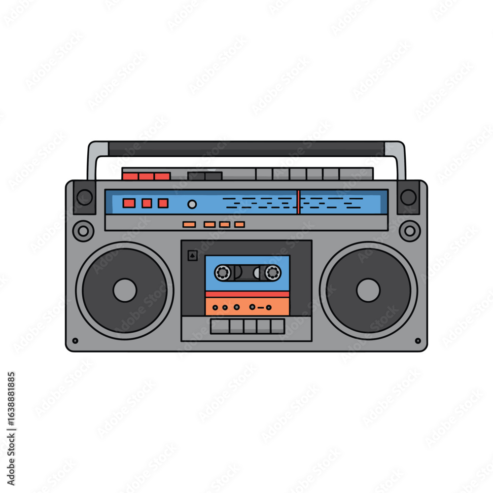 Fototapeta premium Vintage boombox with dual cassette and radio features – stock vector flat illustration
