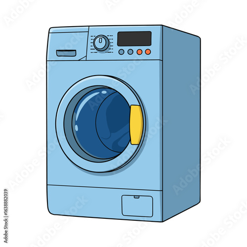 Modern blue front-loading washing machine with control panel – stock vector flat illustration