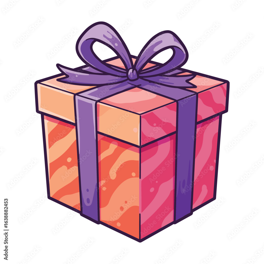 Obraz premium Colorful gift box with purple ribbon and bow – stock vector flat illustration