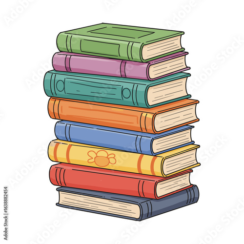 Colorful stack of hardcover books – stock vector flat illustration