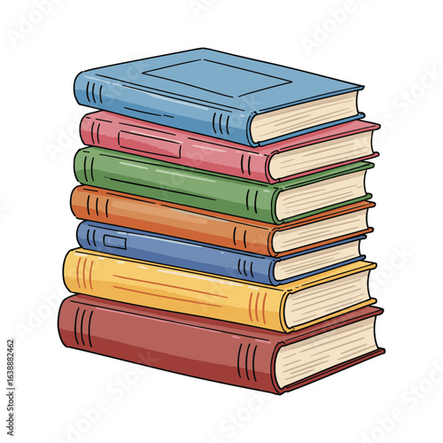 Colorful stack of books with various covers and bindings – stock vector flat illustration
