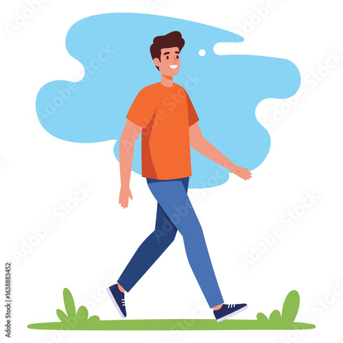 Smiling caucasian young male walking outdoors in casual wear – stock vector flat illustration