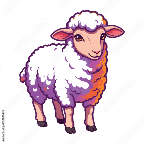 Colorful cartoon sheep with fluffy wool – stock vector flat illustration