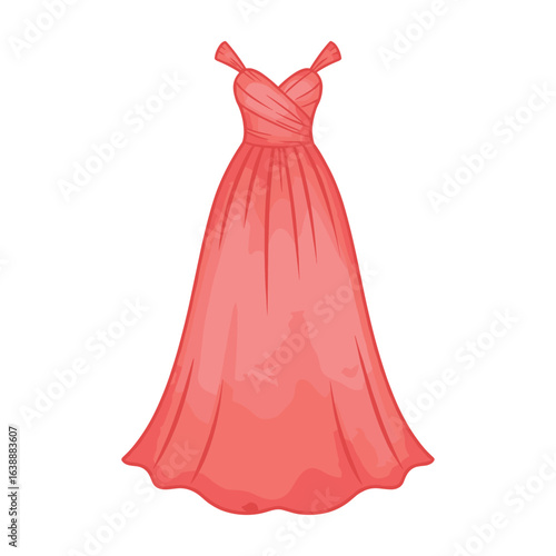 Elegant pink evening gown with off-shoulder design – stock vector flat illustration