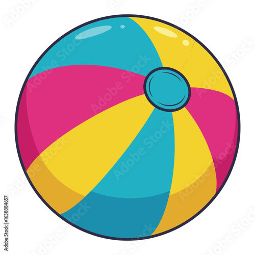 Colorful inflatable beach ball with blue, yellow, and pink segments – stock vector flat illustration