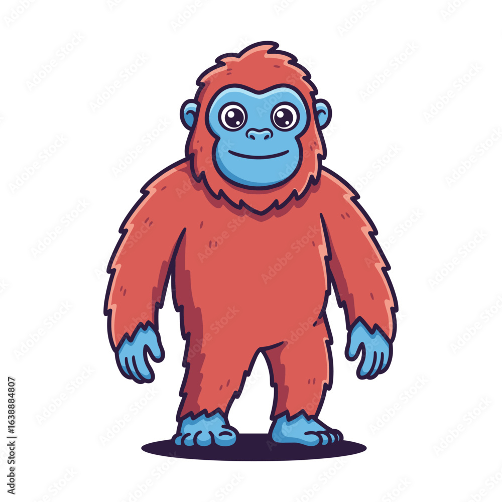 Naklejka premium Cartoon blue and red yeti character standing – stock vector flat illustration