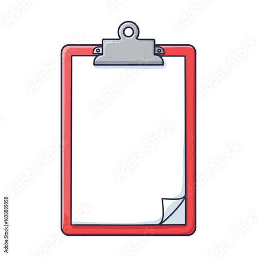 Red clipboard with blank paper for notes and lists – stock vector flat illustration