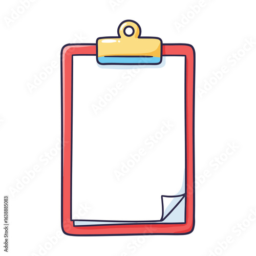 Blank colorful clipboard with paper and red border – stock vector flat illustration