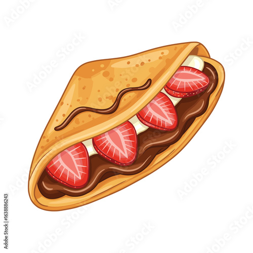Delicious strawberry and chocolate crepe – stock vector flat illustration