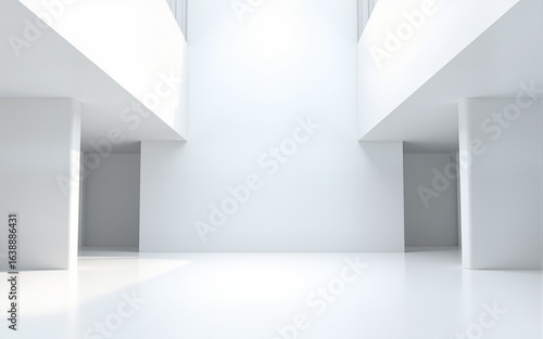 3d render of abstract modern architecture with empty concrete floor, minimal white exterior, car presentation background. High quality