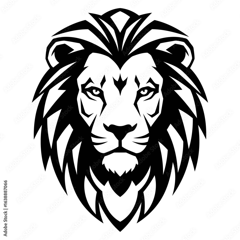 Obraz premium Lion Head Silhouette Black and White Vector Logo Design