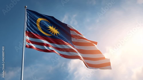 Malaysian Flag, Full Mast, Blue Sky, National Flag, Wind