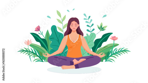 Woman meditation yoga pose lotus position mindfulness relaxation wellness zen spiritual harmony peaceful nature
