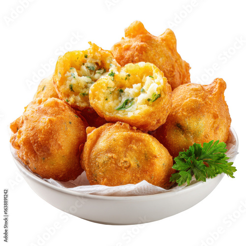  cod dumpling, salt cod fritters, bunuelos de bacalao. Brazilian snack bolinho de bacalhau [Transparent Background PNG].