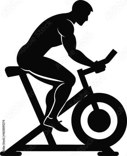 fitness man on stationary bike on white background.eps
