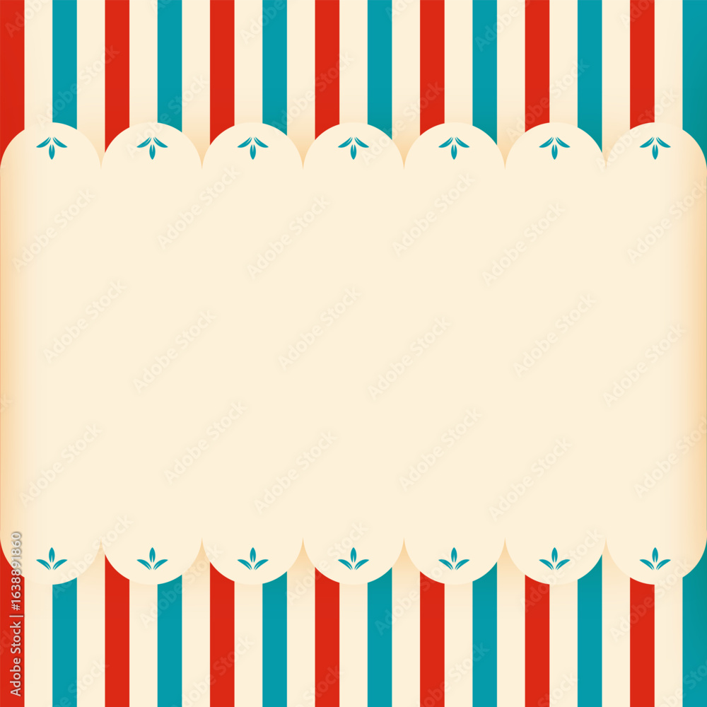 Fototapeta premium Vertical circus poster with cream space and striped borders. Great for adding text, tickets or event info. Vector illustration with empty space