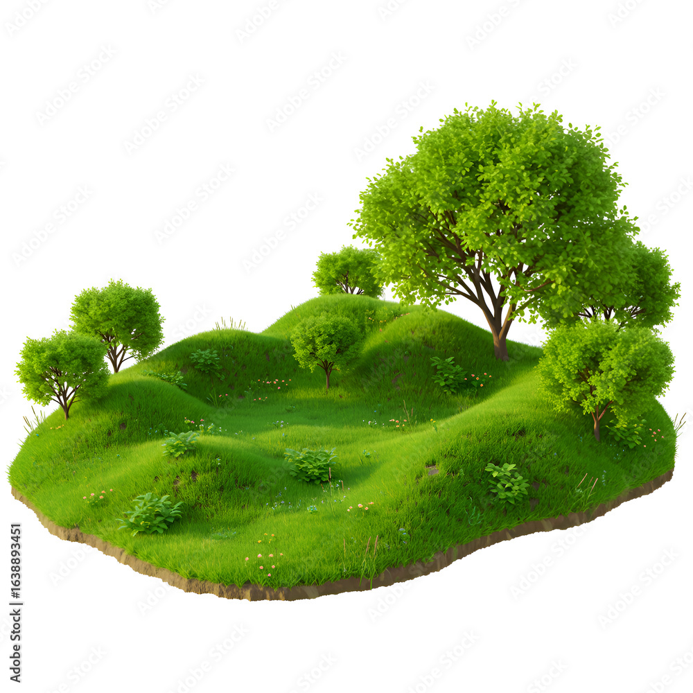 Fototapeta premium Photo Of Lush Green Hills With Trees And Plants In Sunny Outdoor Scene