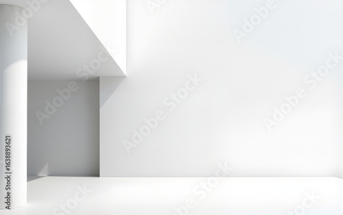 Wallpaper Mural 3d render of abstract modern concrete white architecture with empty cement floor, minimal exterior, car presentation background. High quality Torontodigital.ca