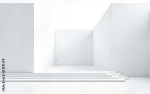 Wallpaper Mural 3d illustration of abstract modern architecture background, Minimal geometry architectural design, Car presentation backdrop with empty concrete floor, Geometric white blocks building design Torontodigital.ca