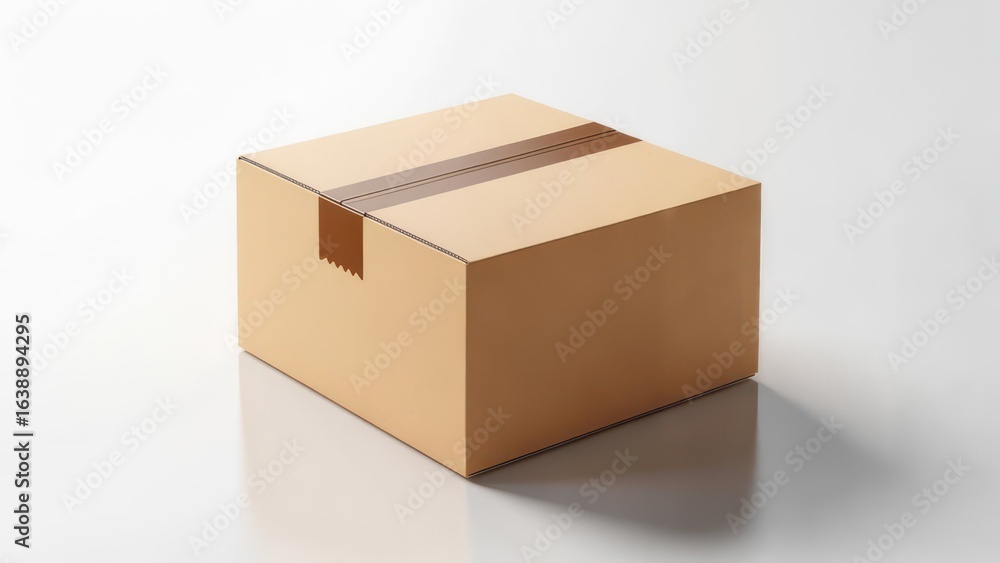 Isolated Brown Cardboard Box, Sealed and Casting a Shadow on a White Reflective Plane Isolated Brown Cardboard Box, Sealed and Casting a Shadow on a White Reflective Plane