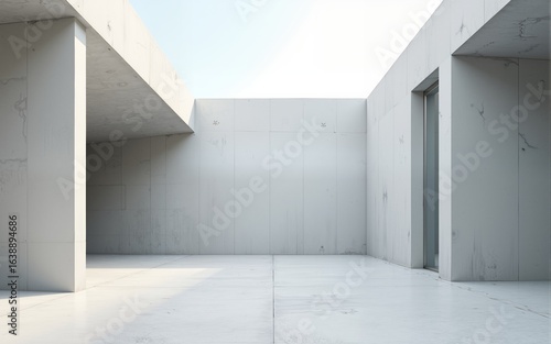 3d render of abstract modern concrete architecture with empty cement floor, minimal exterior, car presentation background. High quality