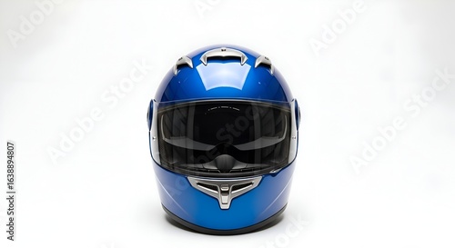 A simple blue color motorcycle helmet, clean and white background