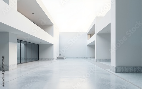3d render of abstract modern architecture with empty cement floor, minimal exterior, car presentation background. High quality