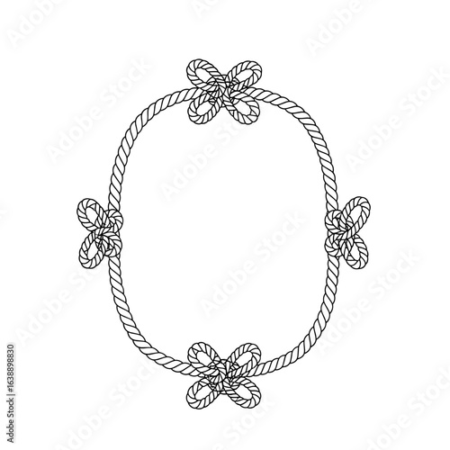 Decorative oval rope frame adorned with nautical bows perfect for maritime themed designs and vintage scrapbooking projects