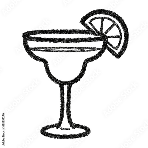 Margarita cocktail illustration with lemon slice garnish  