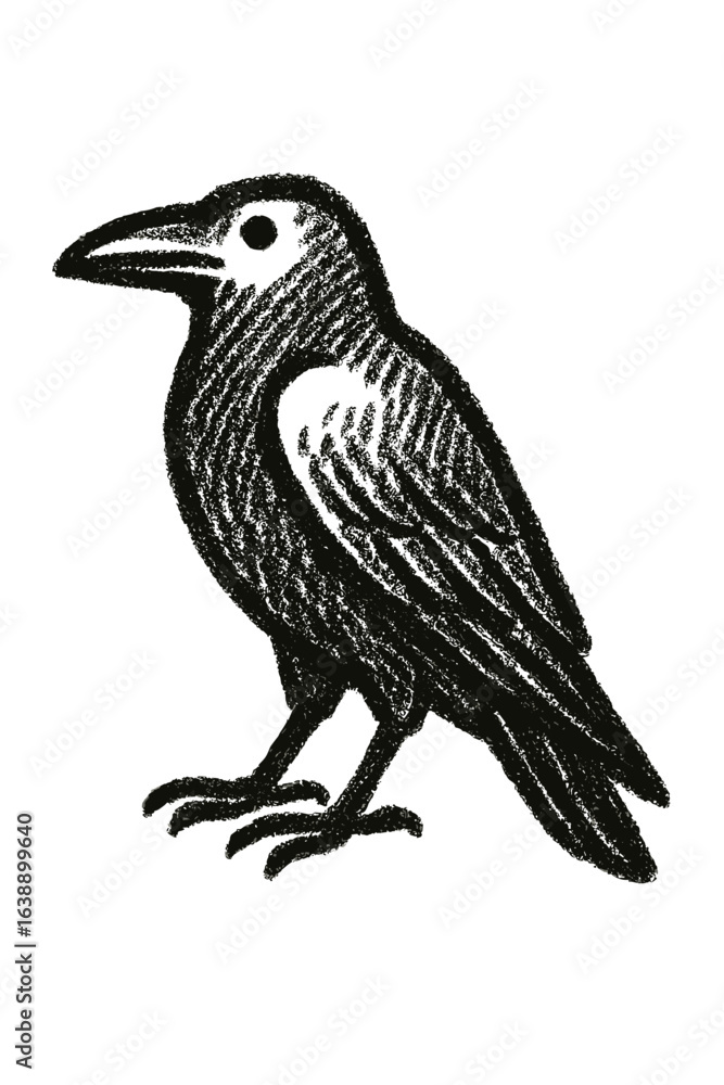 Fototapeta premium Raven illustration in black and white with a standing pose