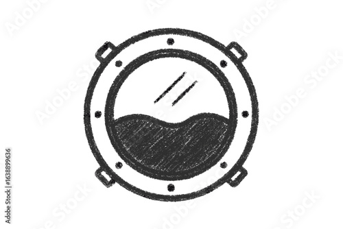 Circular porthole with water reflection in nautical design  