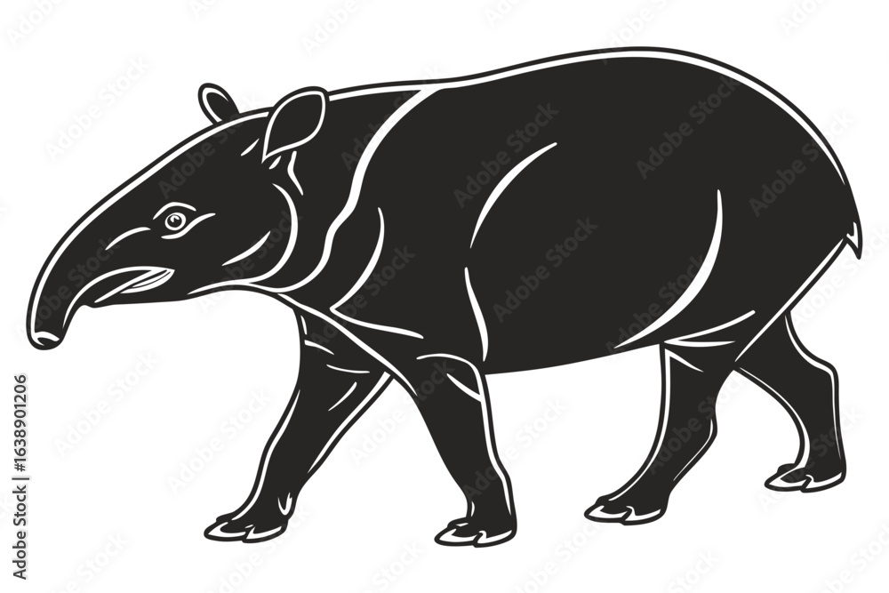 Fototapeta premium Tapir sihouette black vector