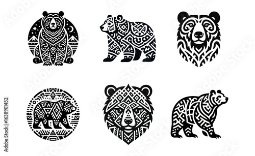 Stylized Black and White Bear Illustrations Collection