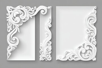 Two ornate white paper frames with detailed, 3D floral corner decorations