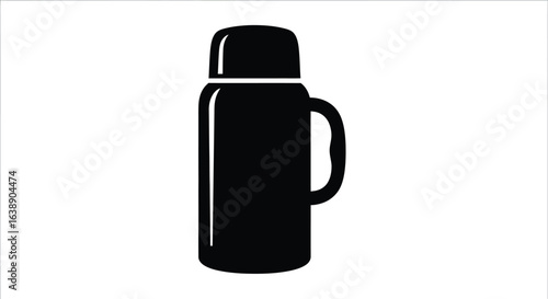 Silhouette of thermos flask for carrying hot or cold drinks during travel, camping and outdoor activities, featuring a vacuum insulated container with a handle