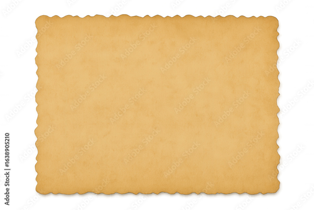 Fototapeta premium Rectangular sheet of aged paper with irregular edges, providing copy space on a transparent background