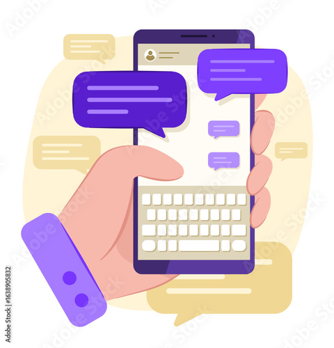 Wallpaper Mural Human Hand Holding a Smartphone with Chatting Application and Message Bubble Icon Symbol for Online Chatting and Telecommunication Concept Illustration Clip Art Torontodigital.ca