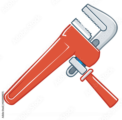 Illustration of a vibrant cartoon pipe wrench isolated on white background for repair and maintenance.