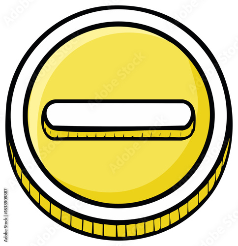 Cartoon coin icon with a white horizontal bar representing a symbol or absence.