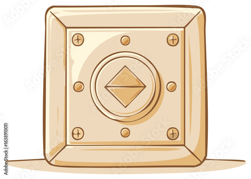 Gold Elevator Panel with Triangle Symbol Cartoon Hand Drawn Illustration