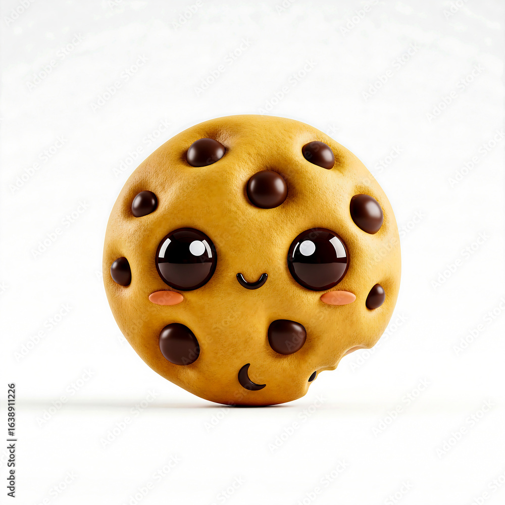 Fototapeta premium Cute Kawaii Chocolate Chip Cookie 3D Illustration