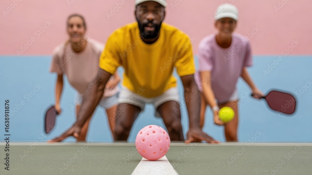 Naklejka premium Authentic Active Adults Playing Pickleball Outdoors Premium Modern Lifestyle Content for Social Media and Sports Marketing Campaigns