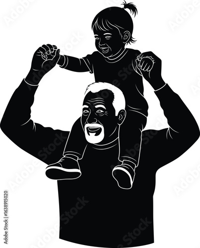 Grandparents day vector art of a father carrying his daughter on his shoulders isolated on white background, enjoying a fun piggyback ride together vector bundle