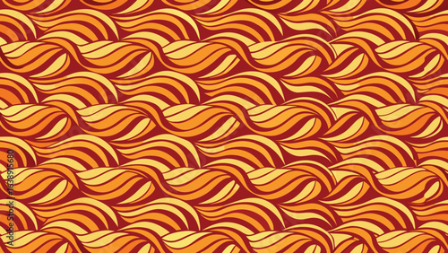 Seamless pattern of flowing wavy lines in warm orange yellow and red tones abstract