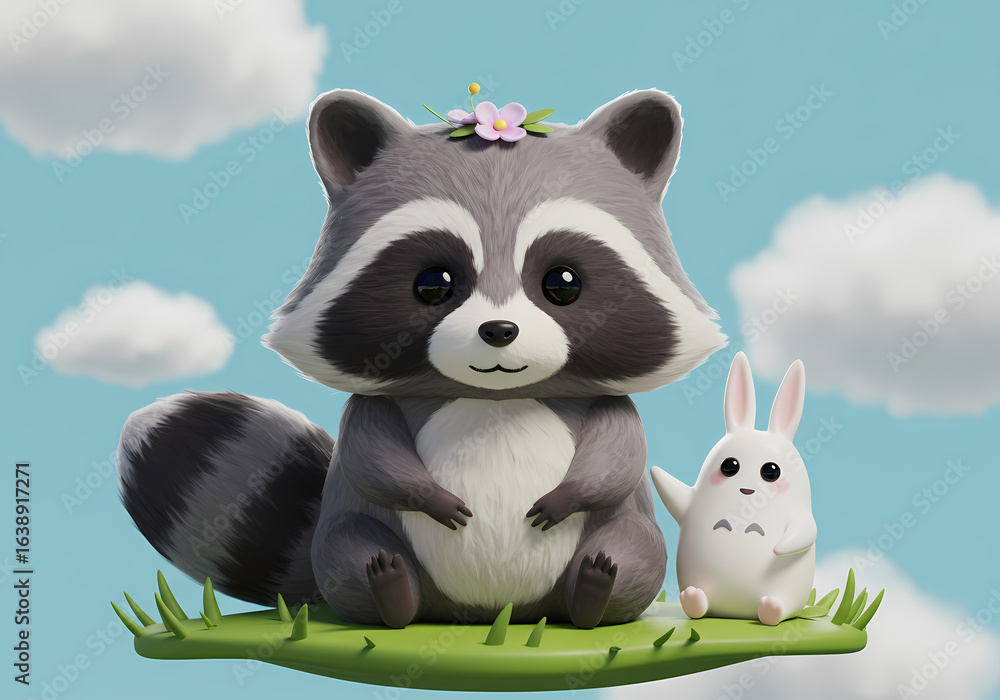 Fototapeta premium Cute little raccoon icon