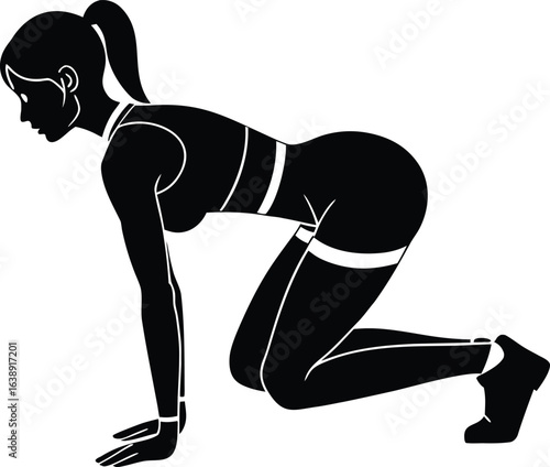fitness woman doing glute kickbacks on white backg.eps