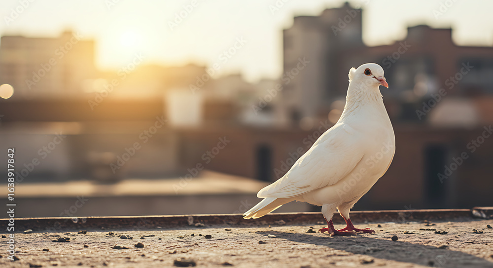 Obraz premium Portrait of a white pigeon bird in close-up detail