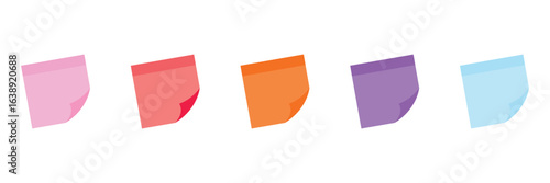 Multicolor post it notes isolated on white background. Colored sticky note set. Vector realistic illustration. Sticky note collection with curled corners and shadows.