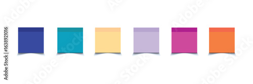 Multicolor post it notes isolated on white background. Colored sticky note set. Vector realistic illustration. Sticky note collection with curled corners and shadows.