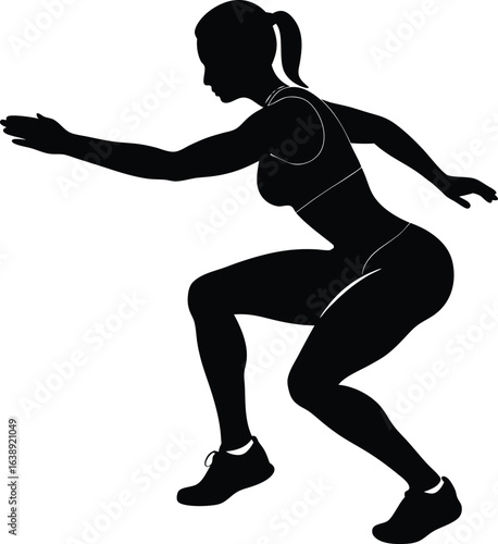 fitness woman doing jump squats on white backgroun.eps